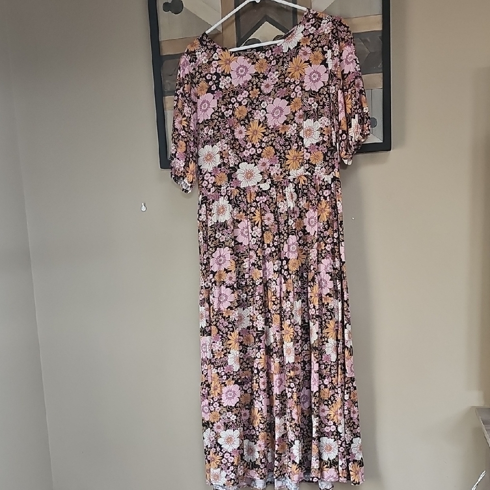 Modcloth Princess Highway Pink and Orange Floral Midi Dress